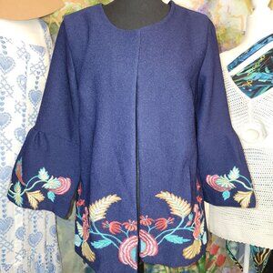 NWOT-Floral Embroidered Navy Blazer-Adeline Los Angeles
